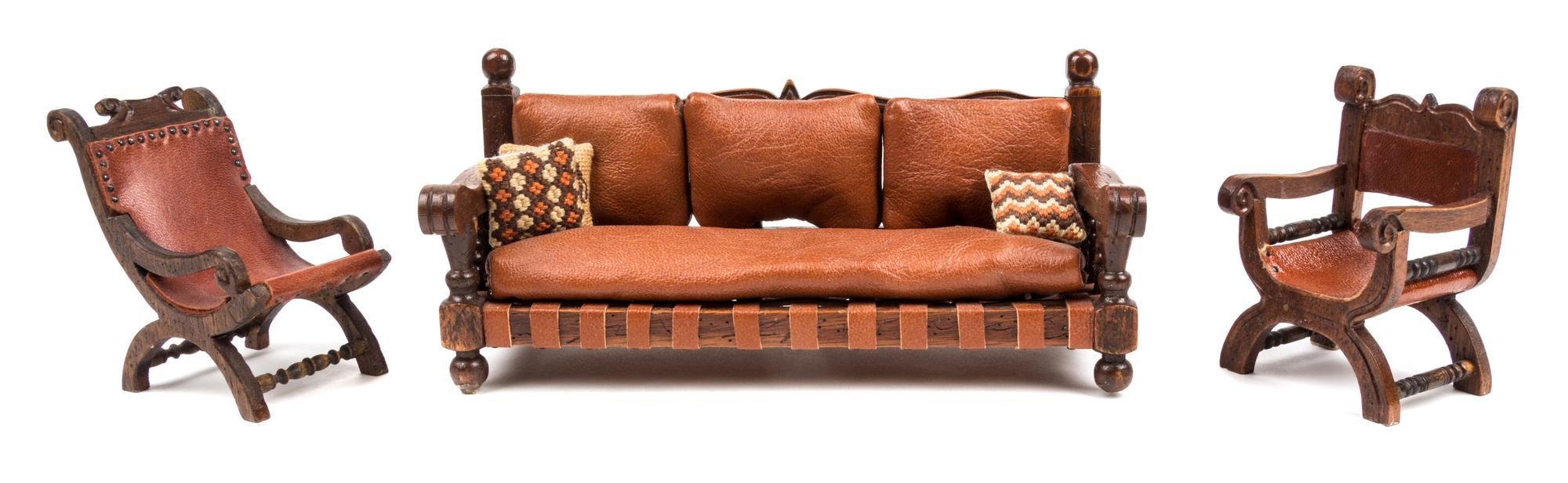 Three Southwestern Style Furniture Articles Width of sofa 7 inches.