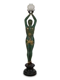 A Polychromed Metal Figural Floor Lamp in the Style of Chiparus