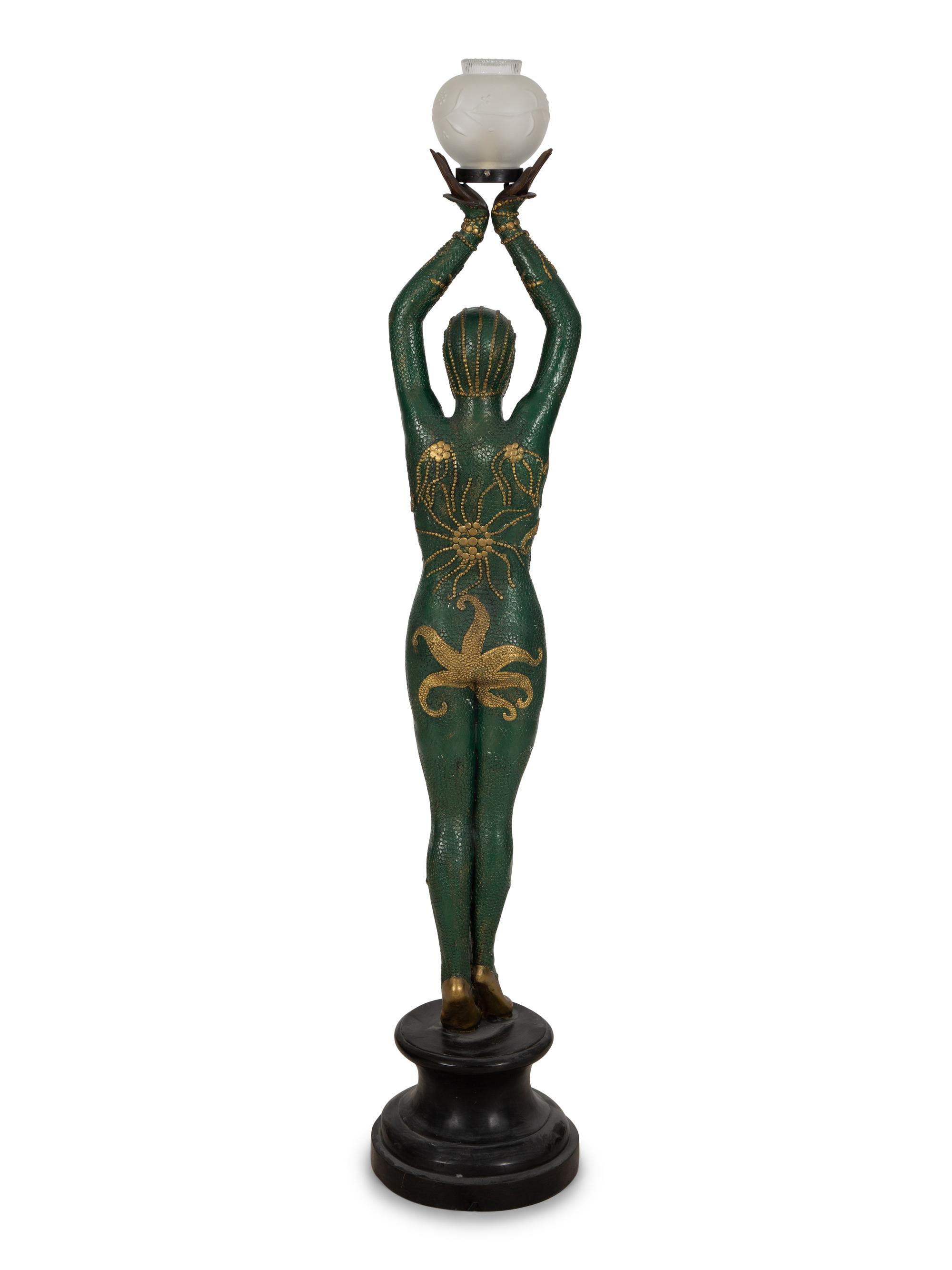 A Polychromed Metal Figural Floor Lamp in the Style of Chiparus
