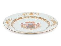 A Chinese Export Parcel-Gilt Armorial Porcelain Charger
