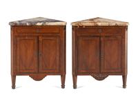 A Pair of Louis XVI Gilt Bronze Mounted Marble-Top Corner Cabinets