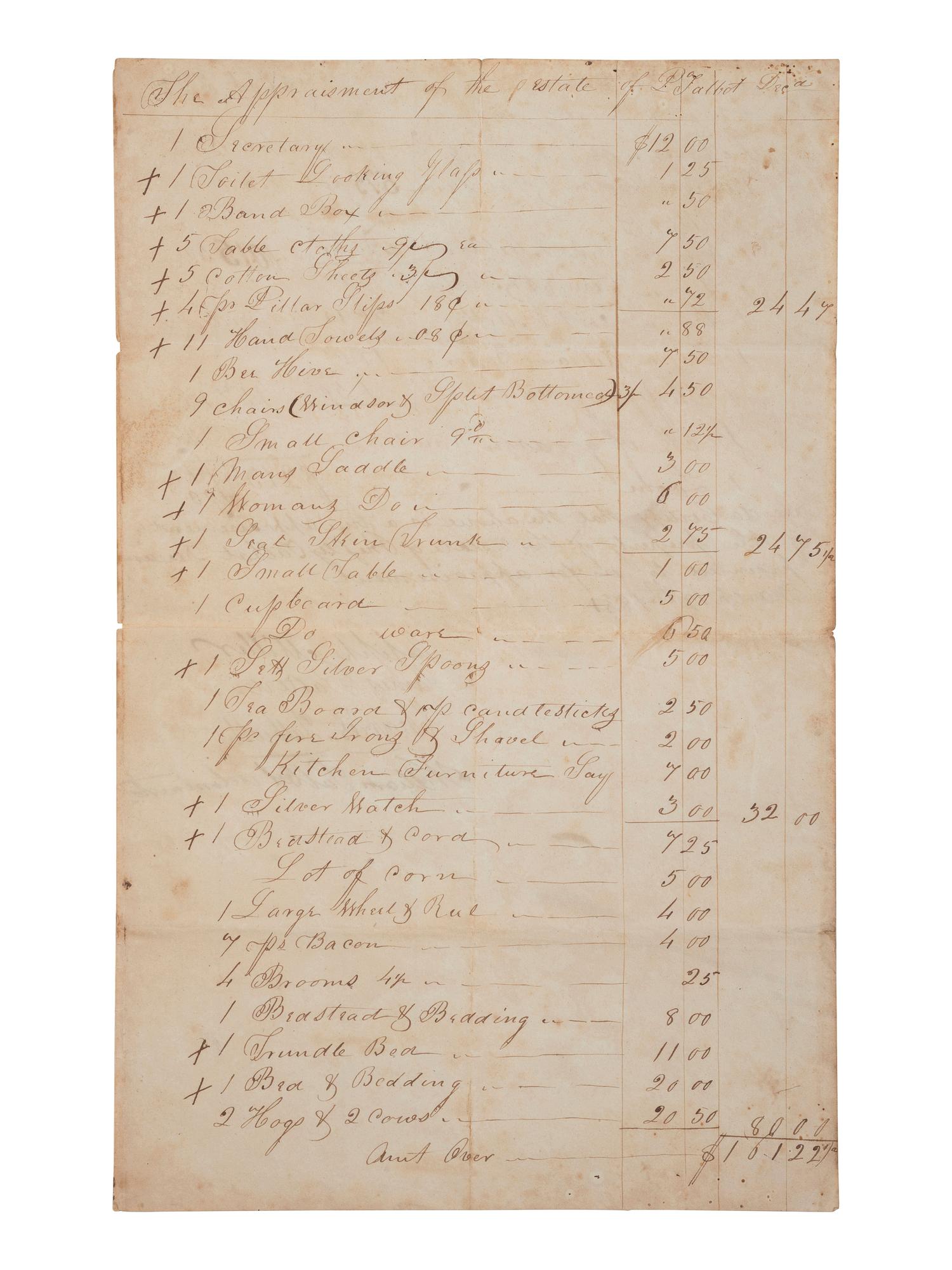 [ENSLAVEMENT & ABOLITION]. A group of 6 estate documents listing individual enslaved persons, most by name. [Bourbon County, KY]. 1831-1861.