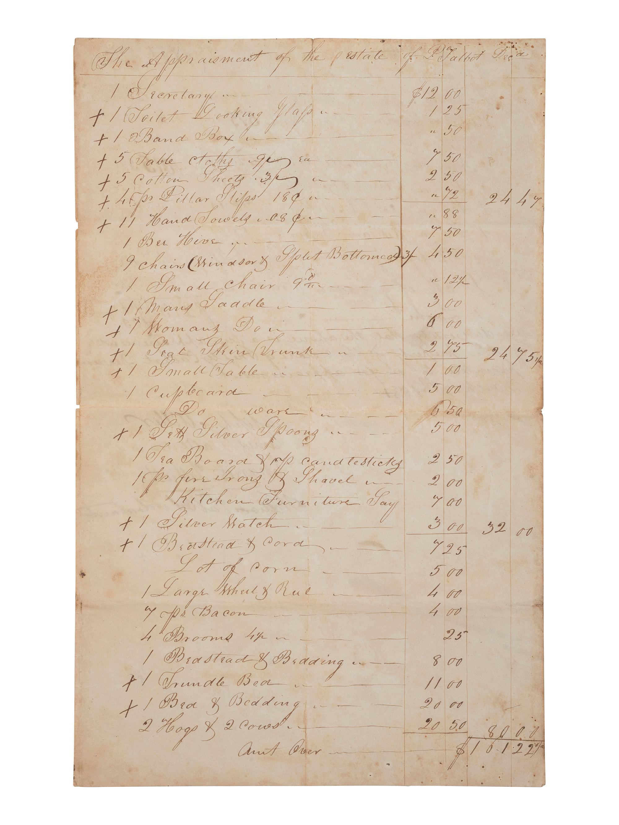 [ENSLAVEMENT & ABOLITION]. A group of 6 estate documents listing individual enslaved persons, most by name. [Bourbon County, KY]. 1831-1861.