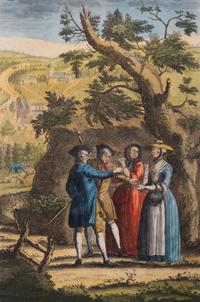 A Set of Five English Handcolored Steel Engravings — 18TH CENTURY