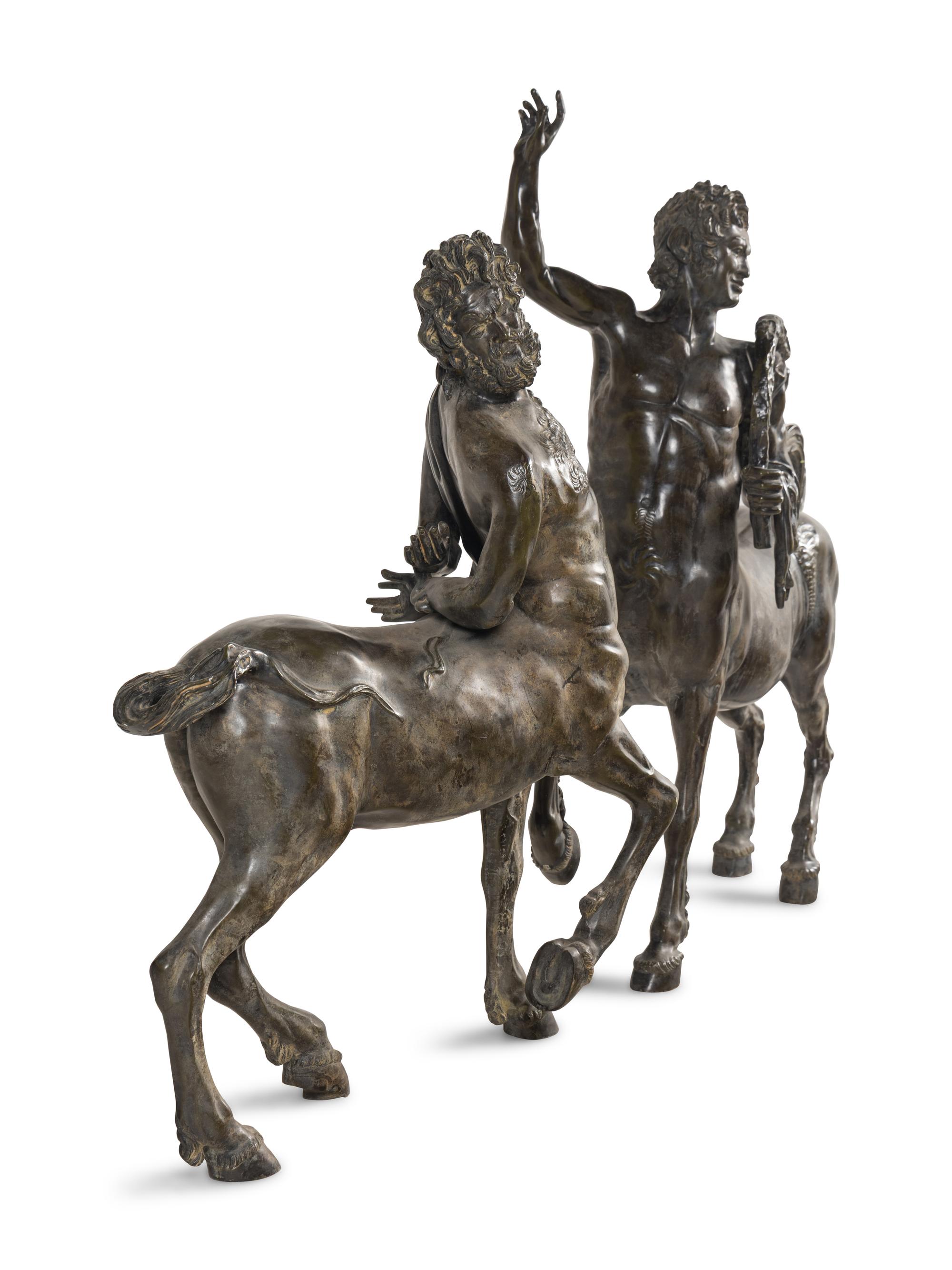 A Pair of Continental Patinated Bronze Furietti Centaurs