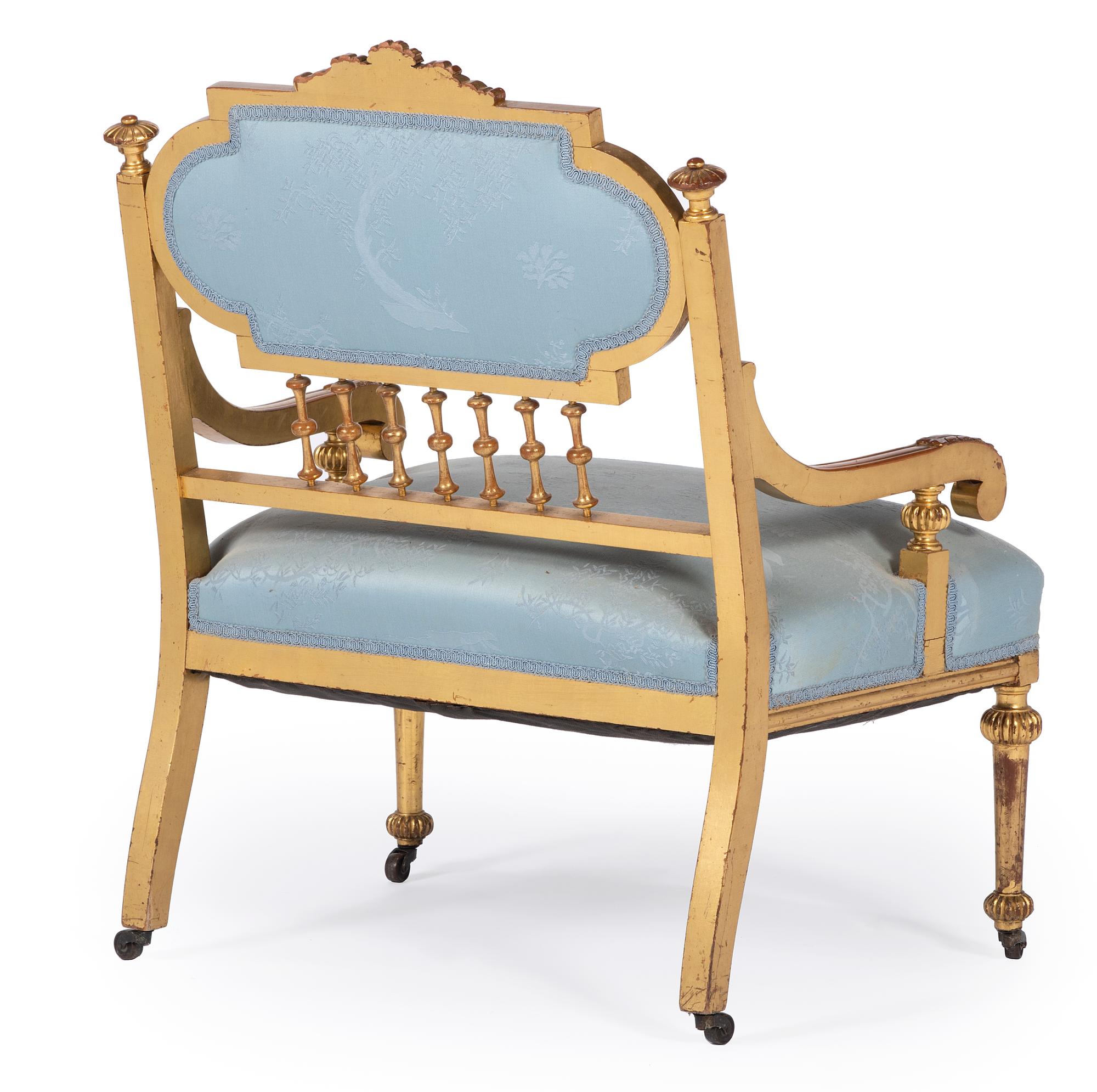 Three Louis XVI Style Carved Giltwood Fauteuils