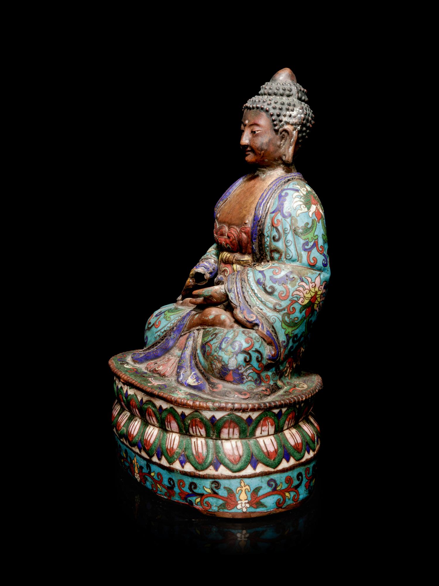 A Chinese Cloisonne Enamel Figure of Buddha