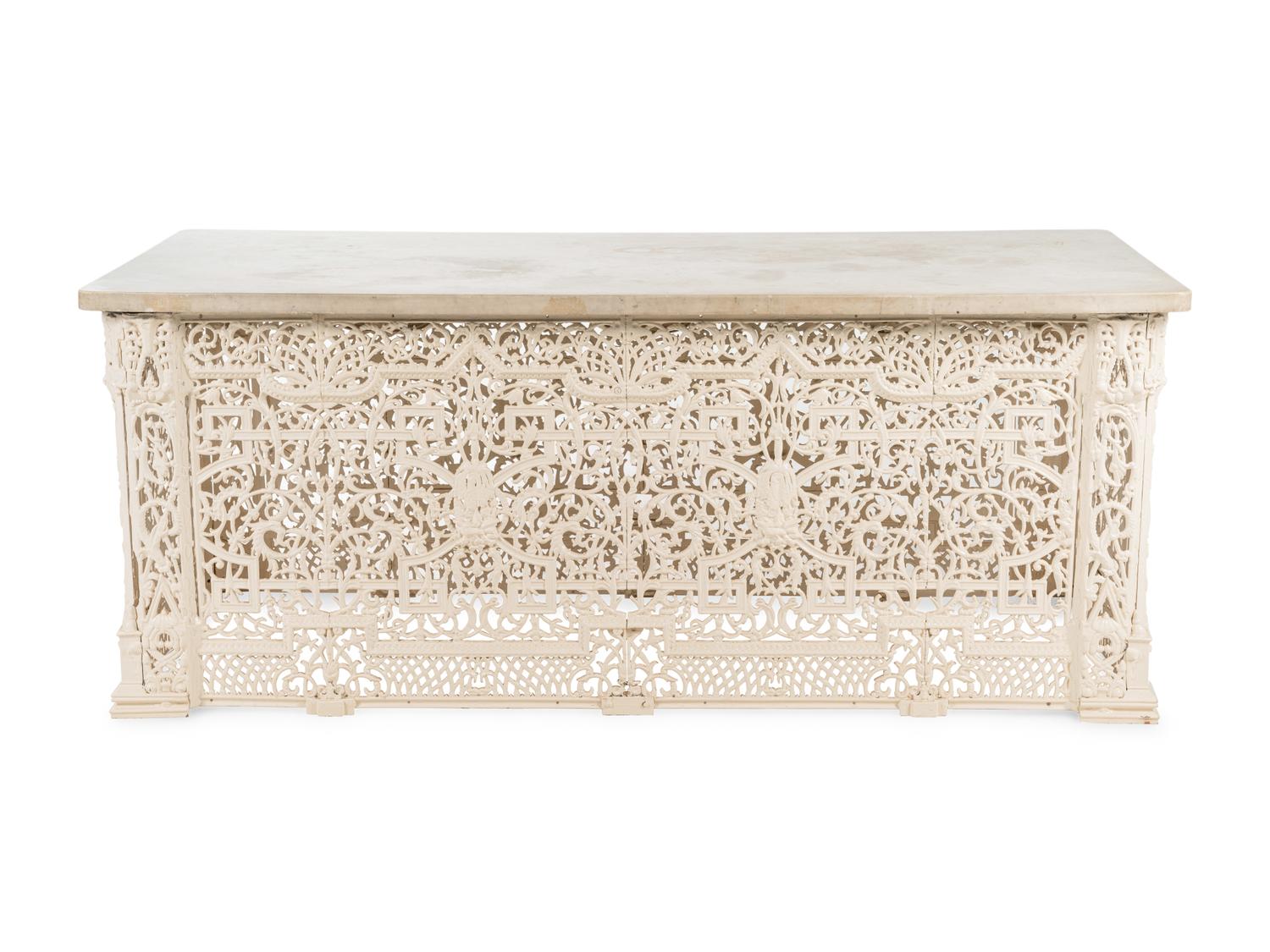 A Victorian White-Painted Cast Iron Marble-Top Radiator Cover
