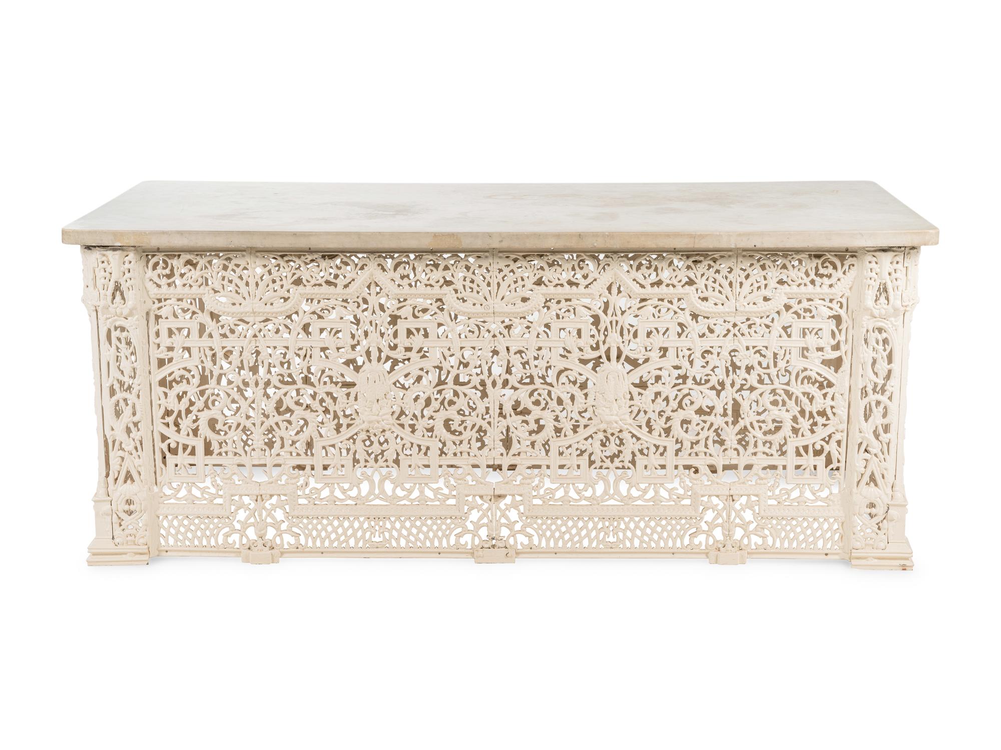 A Victorian White-Painted Cast Iron Marble-Top Radiator Cover