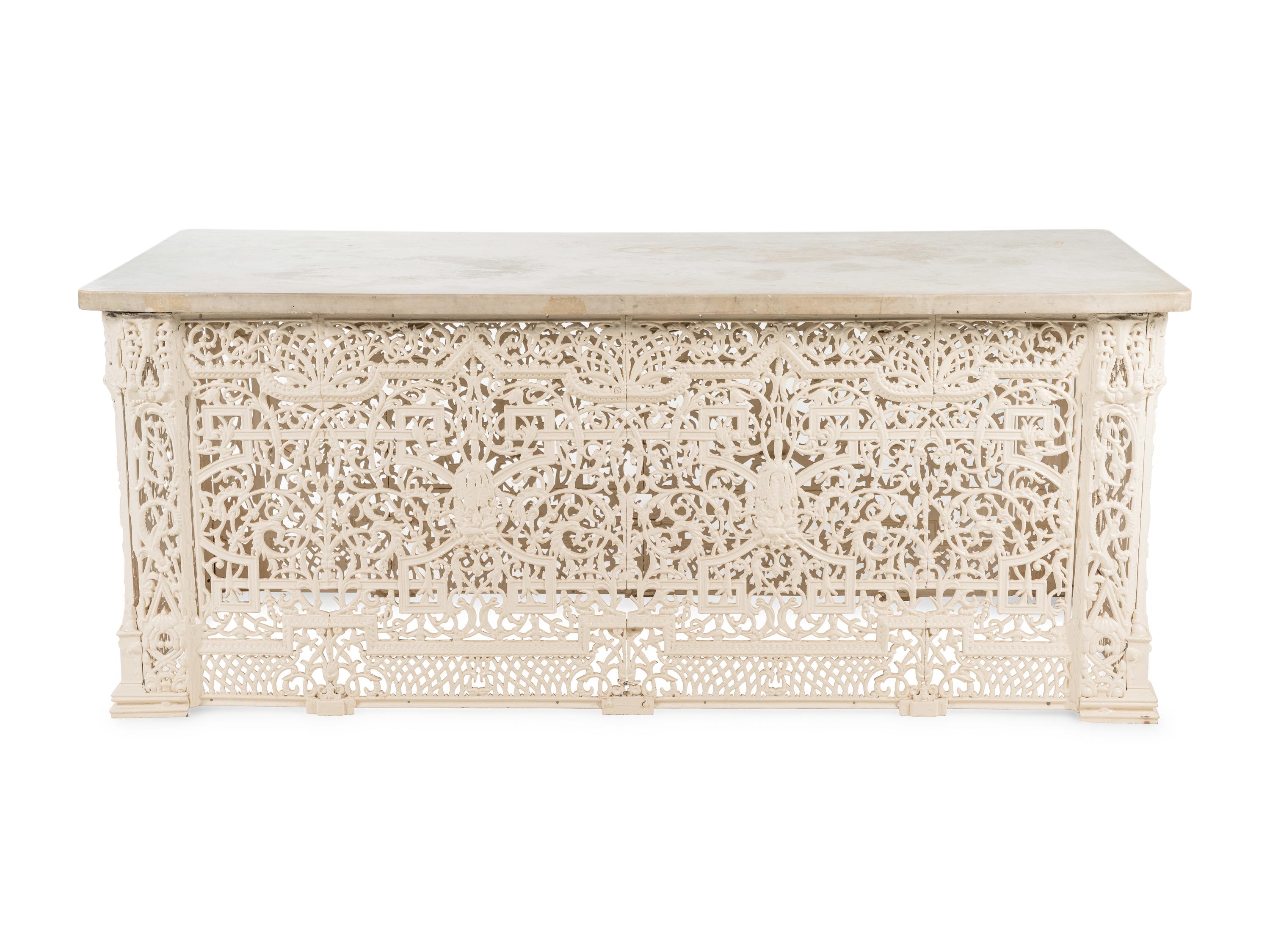 A Victorian White-Painted Cast Iron Marble-Top Radiator Cover