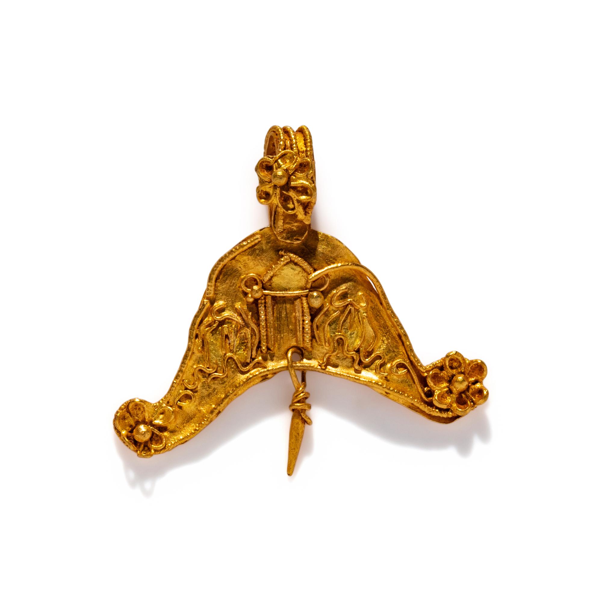A Hellenistic Gold Crescent-Shaped Pendant with Rosettes and a Stylized Temple
