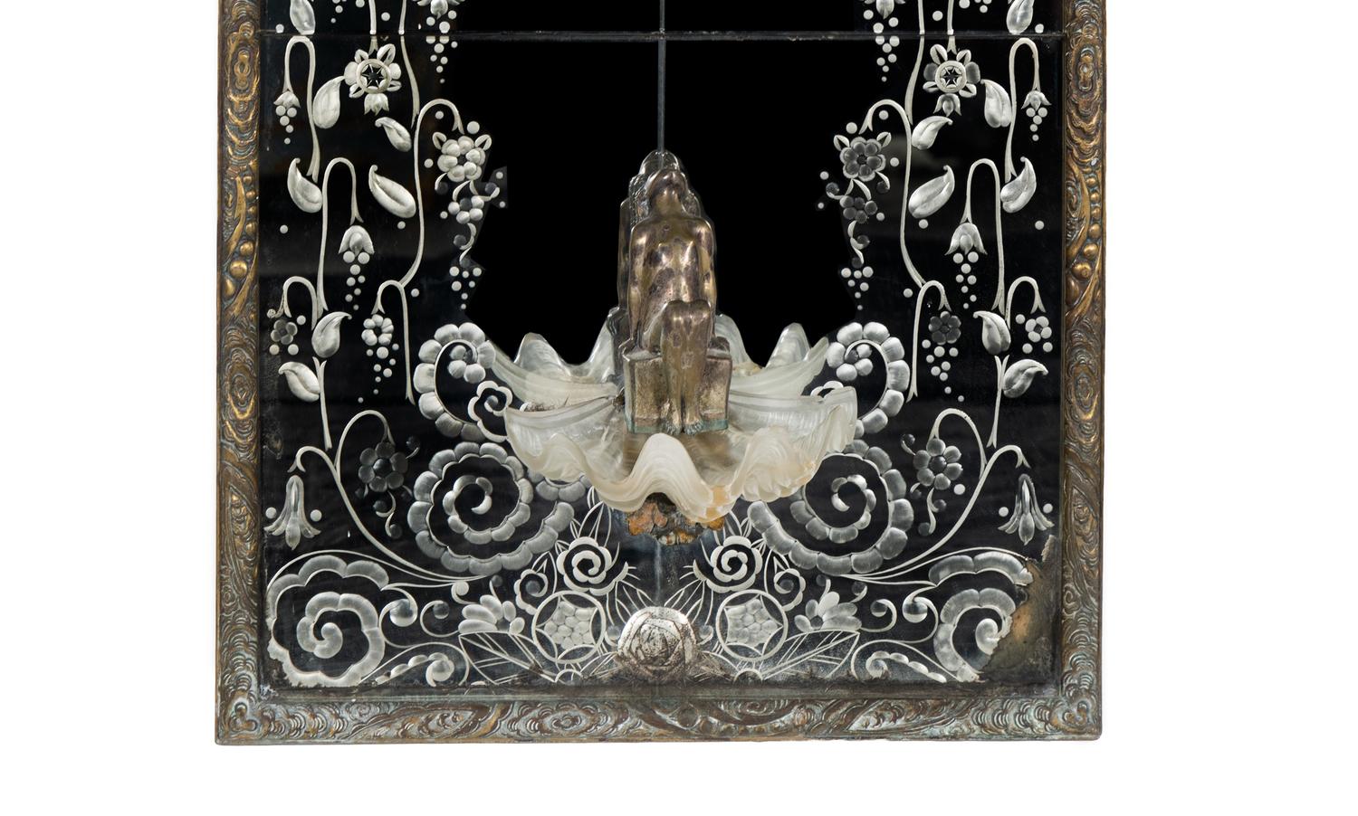 A French Art Deco Bronze-Mounted Marble Fountain and Pier Mirror