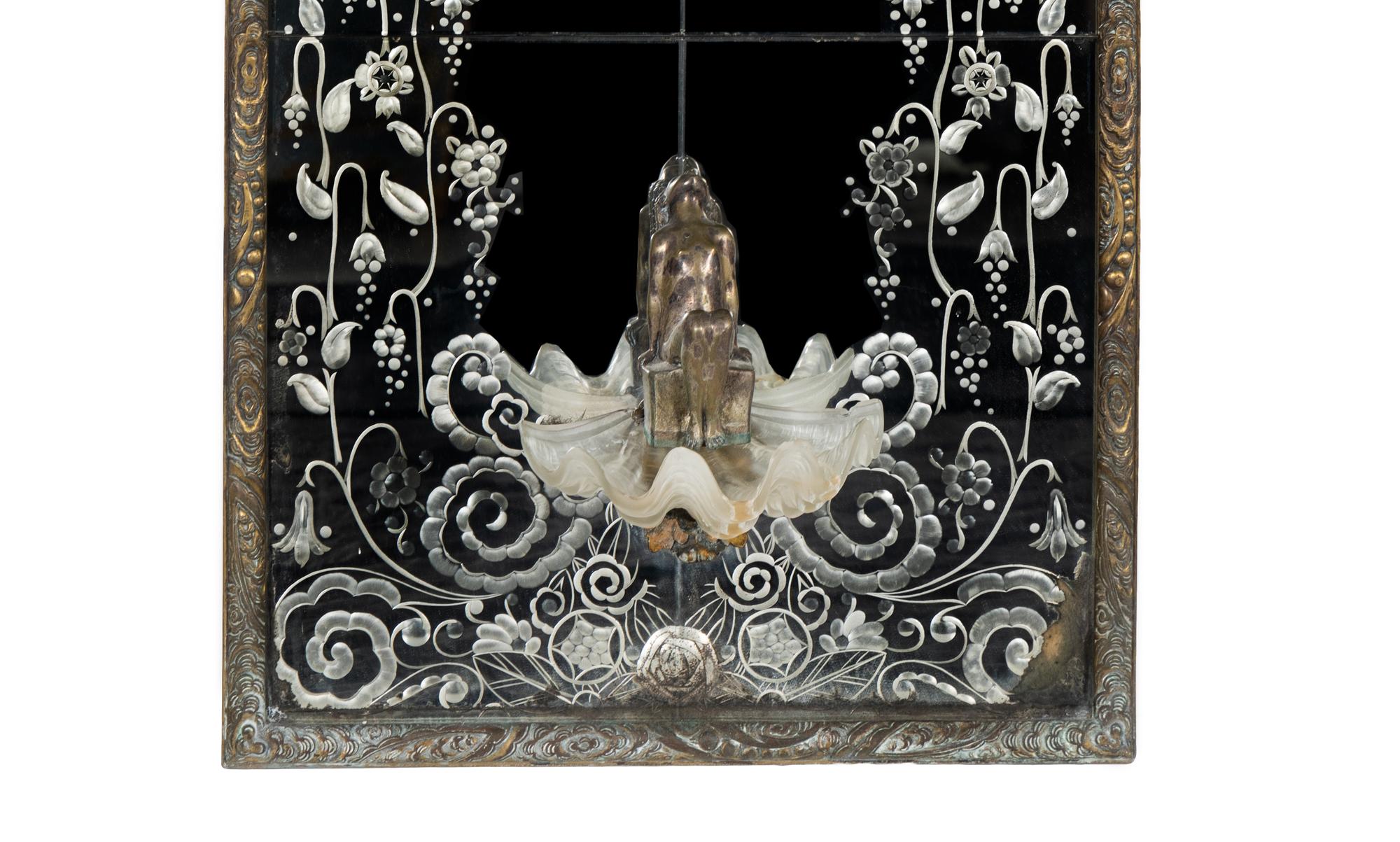A French Art Deco Bronze-Mounted Marble Fountain and Pier Mirror