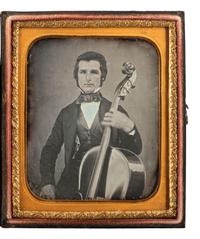 [EARLY PHOTOGRAPHY]. Sixth plate daguerreotype of a cellist posed with his instrument.