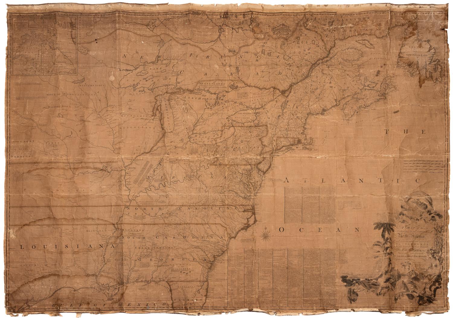 MITCHELL, John (1711-1768). A Map of the British and French Dominions in North America. London, imprint [chipped] 1755[-1757].