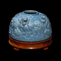 A Chinese Clair de Lune Glazed Molded Porcelain Beehive Waterpot, Taibaizun