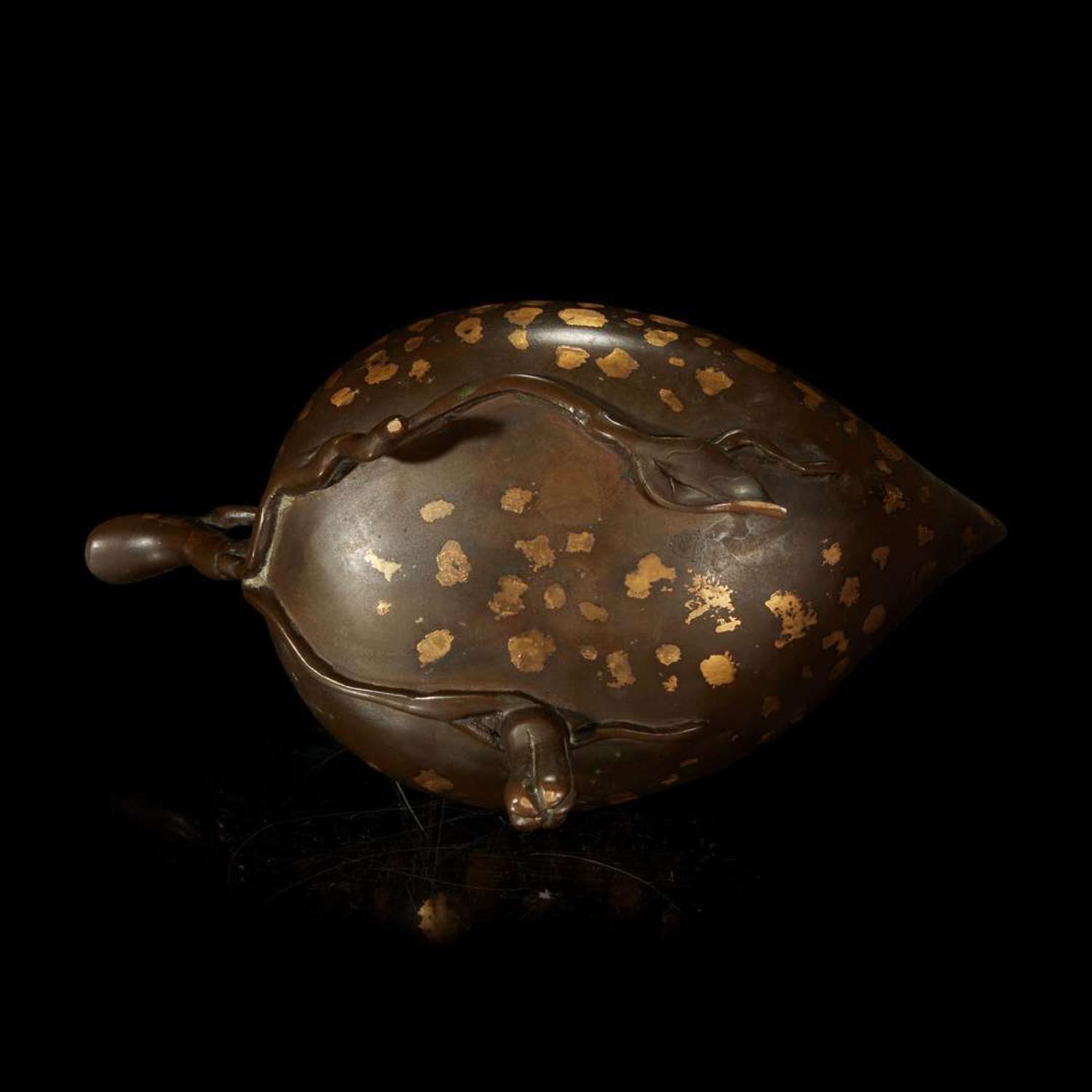 A Chinese gilt-splashed bronze "Buddha's-hand" citron-form open vessel 洒金地佛手形铜香炉 Qing Dynasty ?