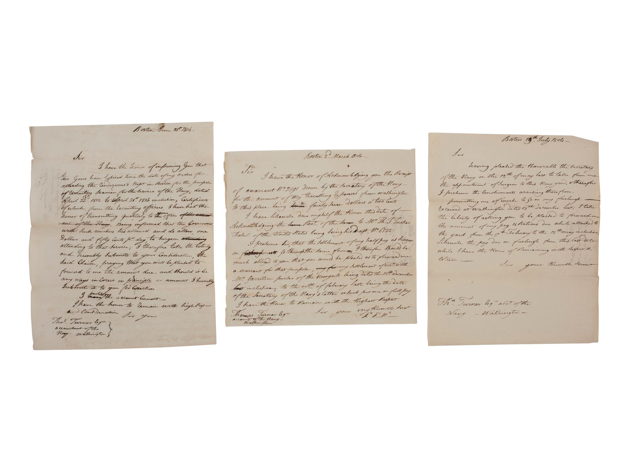 [WAR OF 1812]. Manuscript archive identified to French-American Naval Surgeon Dr. Peter (née Pierre) St. Medard (1775/6-1822) related to his Navy service from 1804-1814.