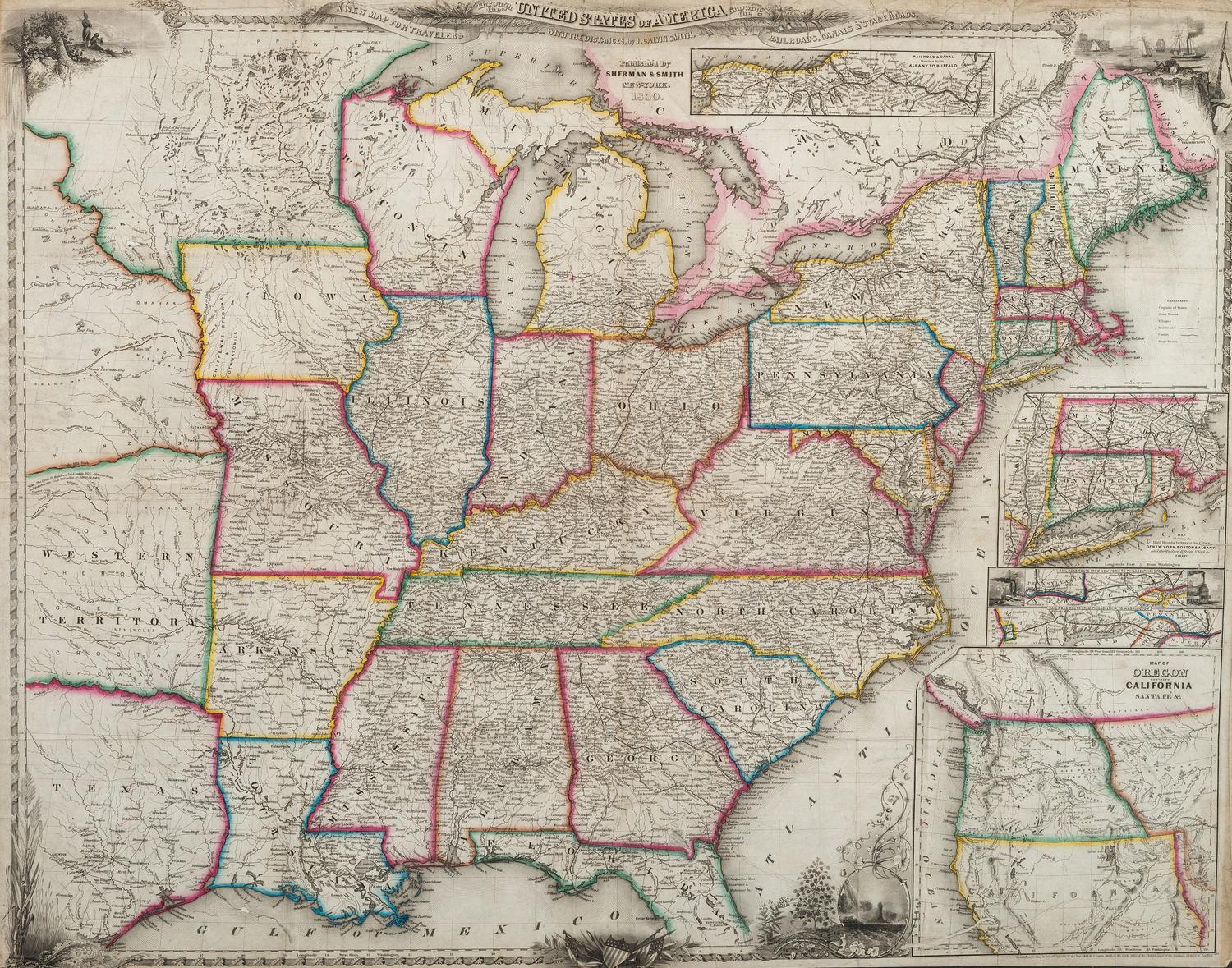 [MAPS]. SMITH, J. Calvin. A New Map for Travelers Through the United States Showing the Railroads, Canals, & Stage Roads. New York: J. Calvin Smith, 1846.
