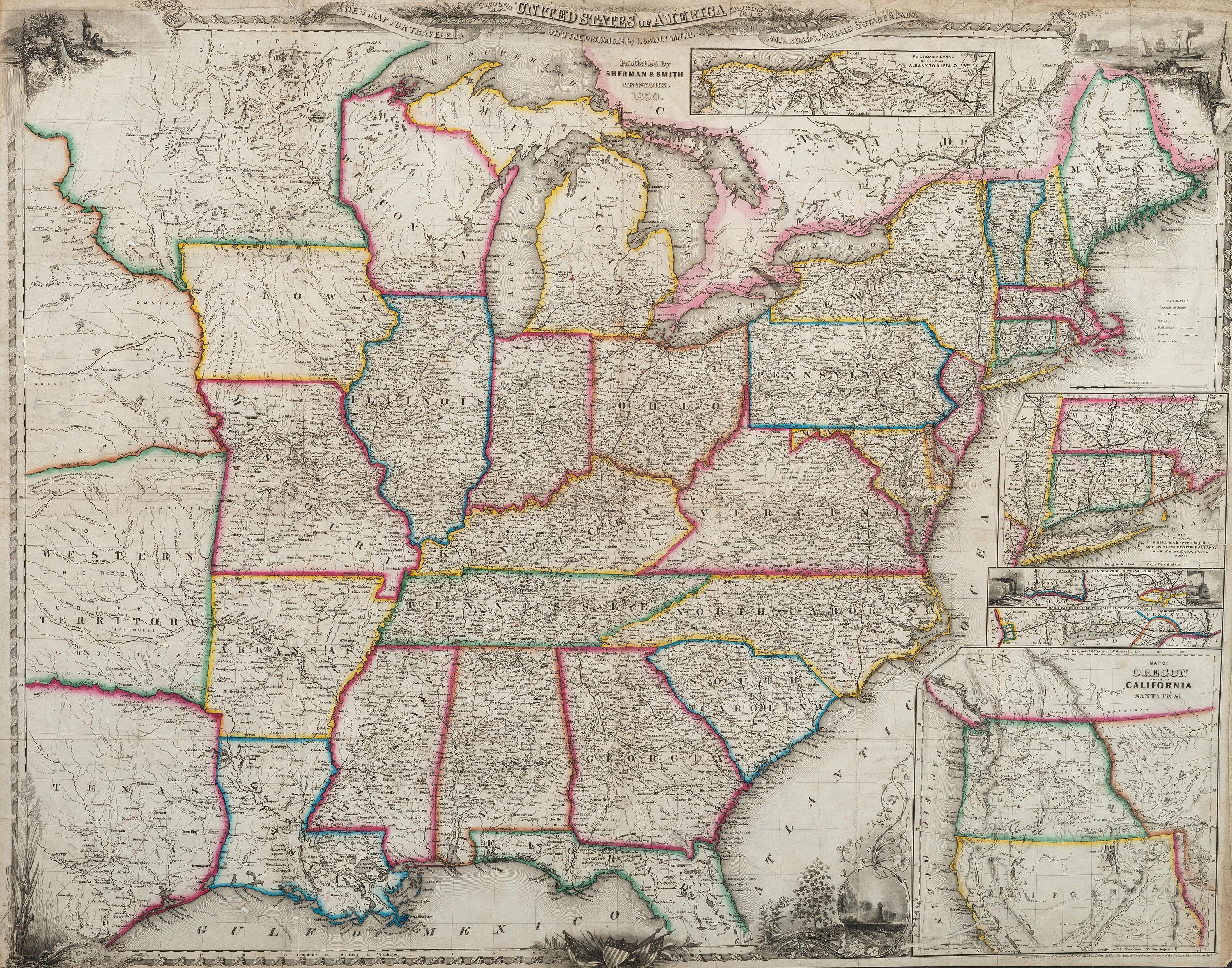 [MAPS]. SMITH, J. Calvin. A New Map for Travelers Through the United States Showing the Railroads, Canals, & Stage Roads. New York: J. Calvin Smith, 1846.