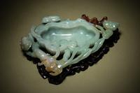 A Russet and Pale Celadon Jadeite 'Lingzhi' Brush Washer, Bixi