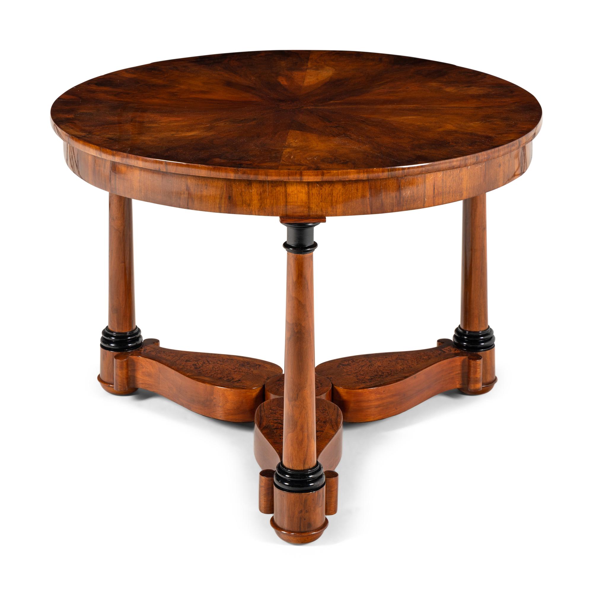 A German Part-Ebonized Walnut and Burl Maple Center Table