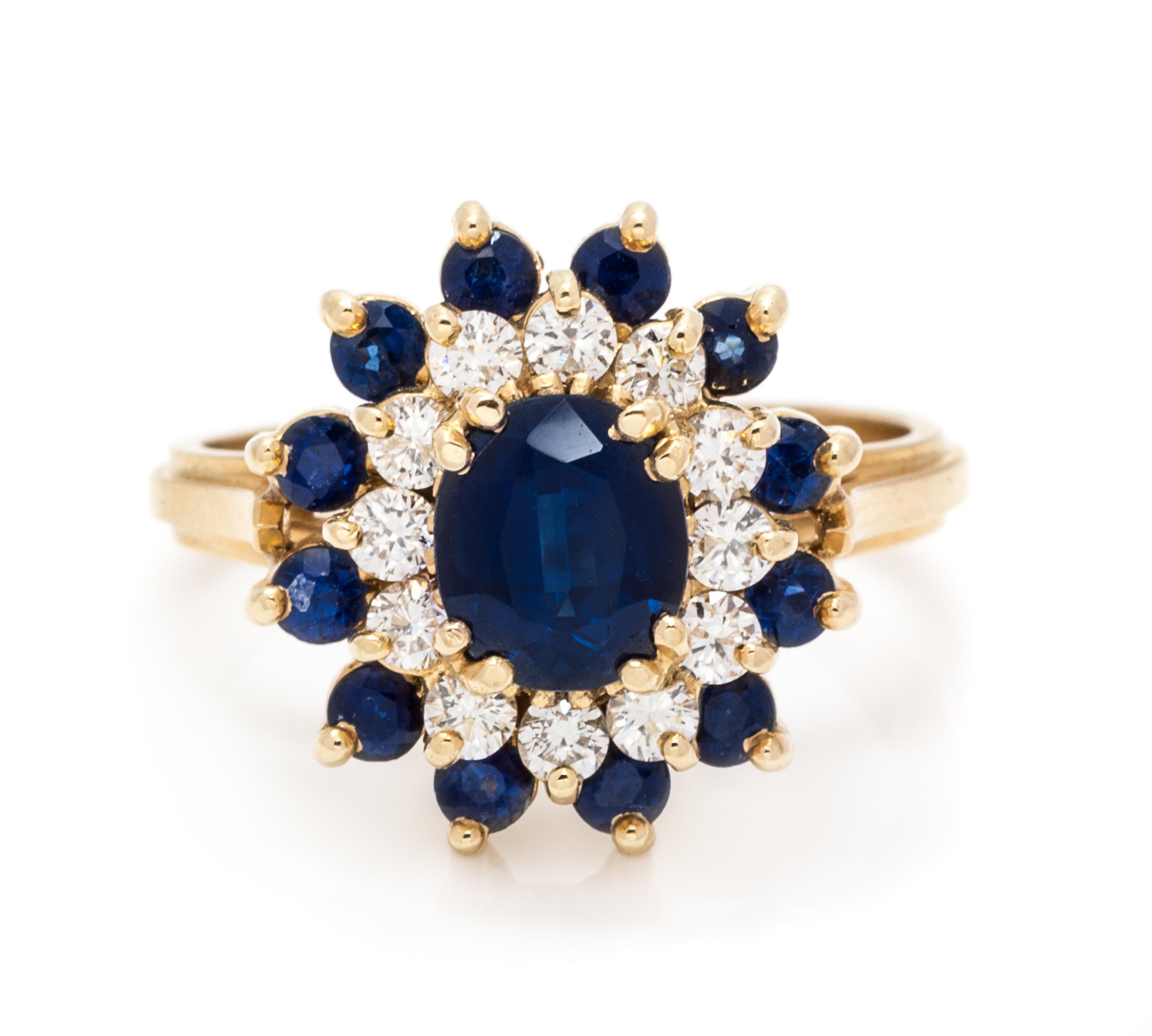An 18 Karat Yellow Gold, Sapphire and Diamond Ring, 4.80 dwts.
