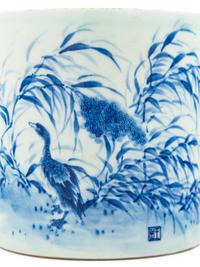 A Chinese Blue and White Porcelain Brushpot