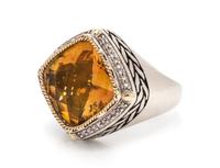 A Sterling Silver, 18 Karat Yellow Gold, Citrine, and Diamond Ring, Effy,