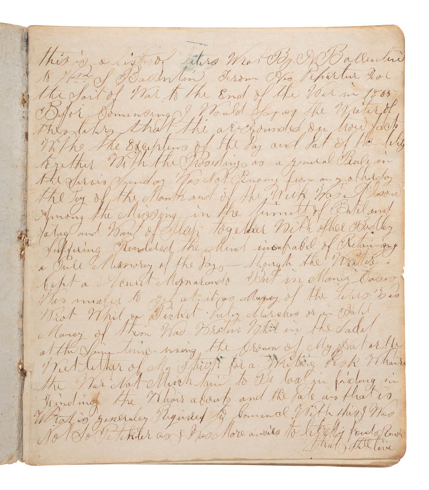 [CIVIL WAR]. Manuscript archive of Sergeant Hamilton Ballentine (1833-1920), Co. K, 6th Pennsylvania Cavalry, "Rush's Lancers," featuring battle content from key engagements and descriptions of "Sheridan's Raiders."