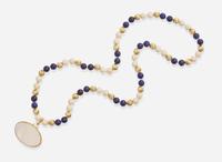 A 14K Yellow Gold, Lapis Lazuli, and Coral Necklace with Detachable Pendant