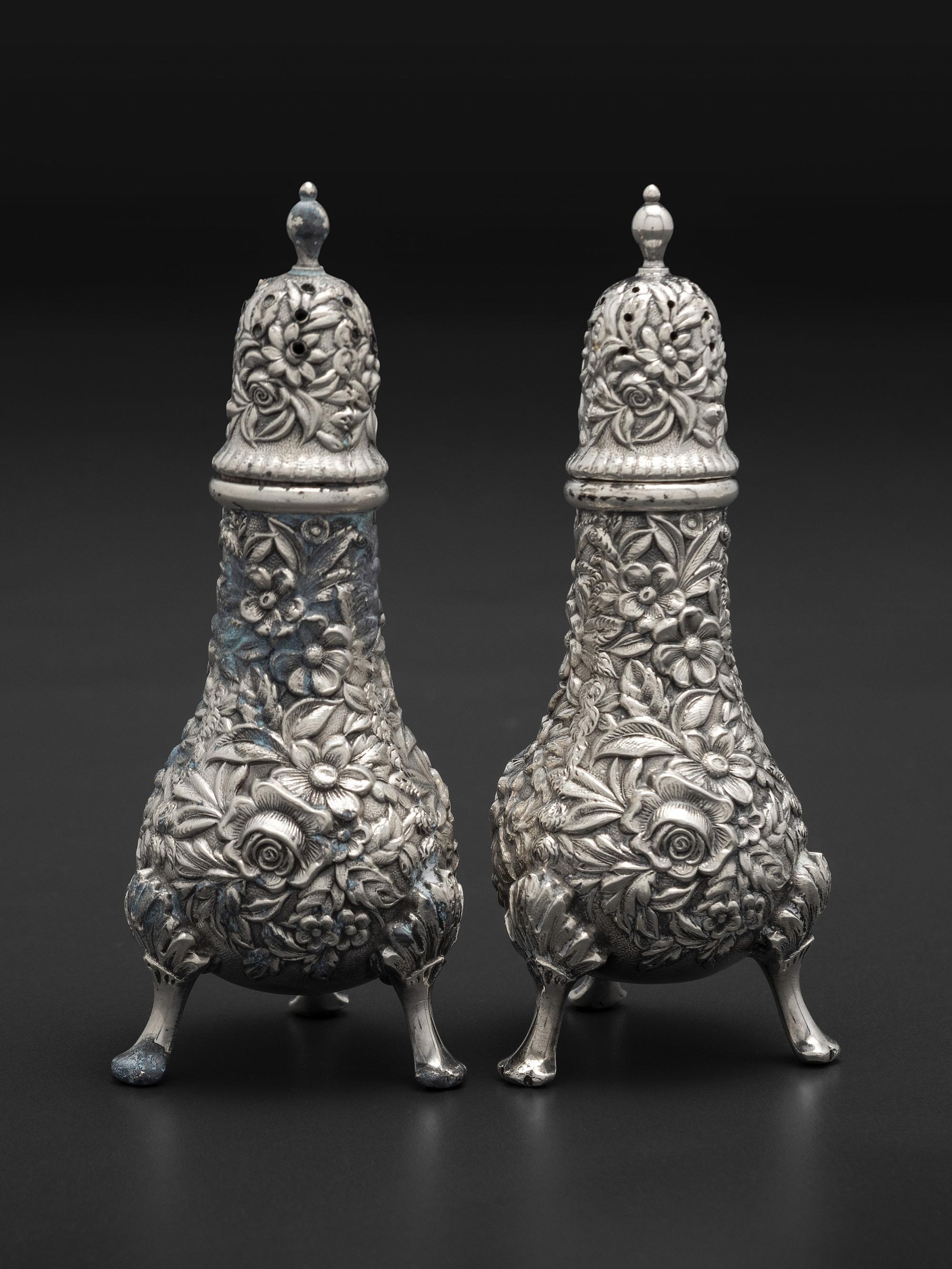 Seven American Repousse Silver Table Articles