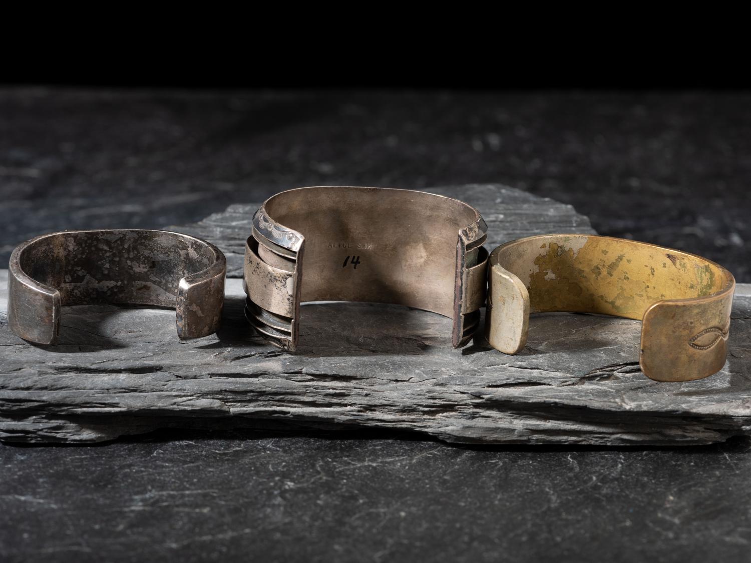 Navajo Silver and Brass Cuff Bracelets