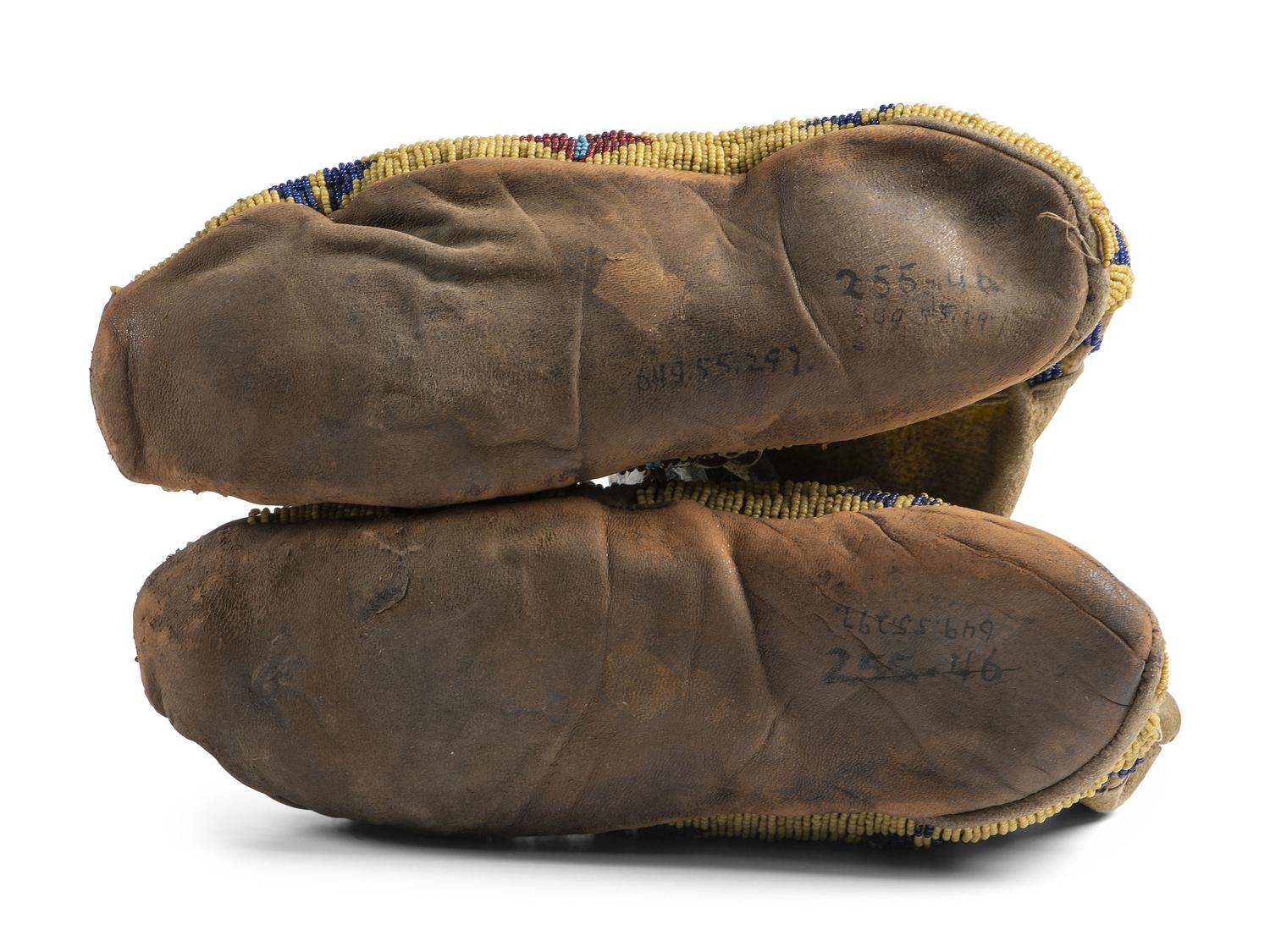 Cheyenne or Arapaho Beaded Hide Moccasins