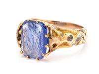 A Victorian Yellow Gold and Sapphire Intaglio Ring, 3.40 dwts.