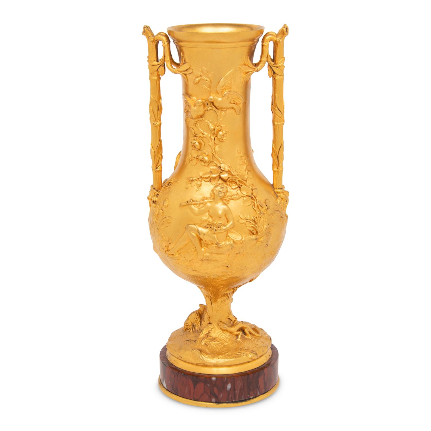 A French Gilt Bronze and Rouge Marble Vase