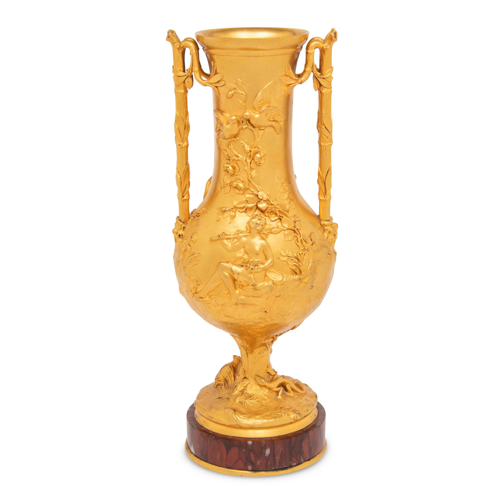 A French Gilt Bronze and Rouge Marble Vase