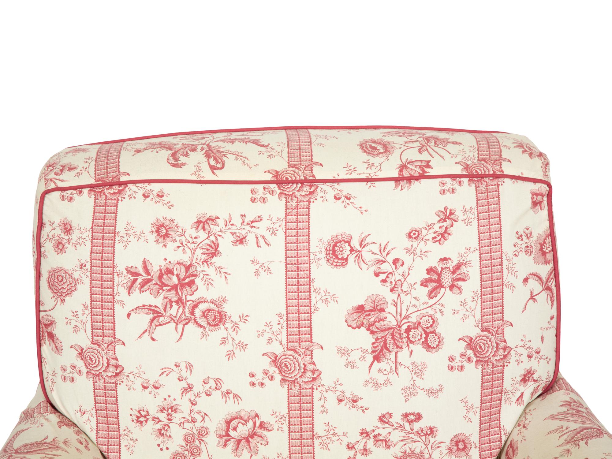 An American Empire Mahogany Foot Stool and a Printed Cotton Slip-Upholstered Club Chair