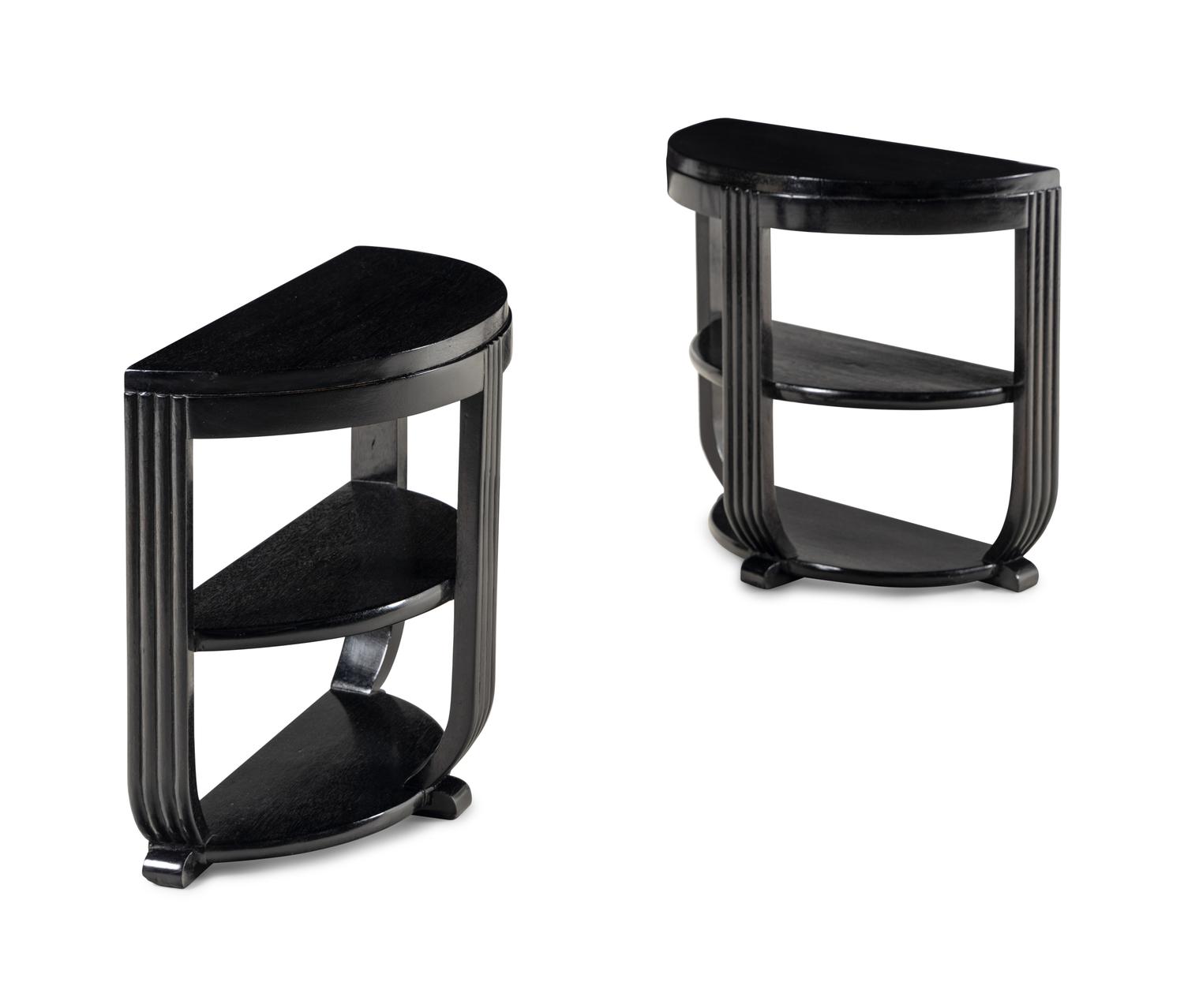 Pair of Ebonized Demilune Side Tables, c. 1930