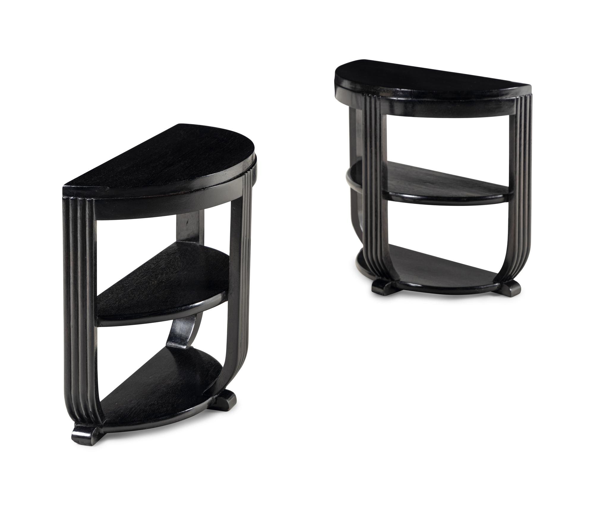 Pair of Ebonized Demilune Side Tables, c. 1930
