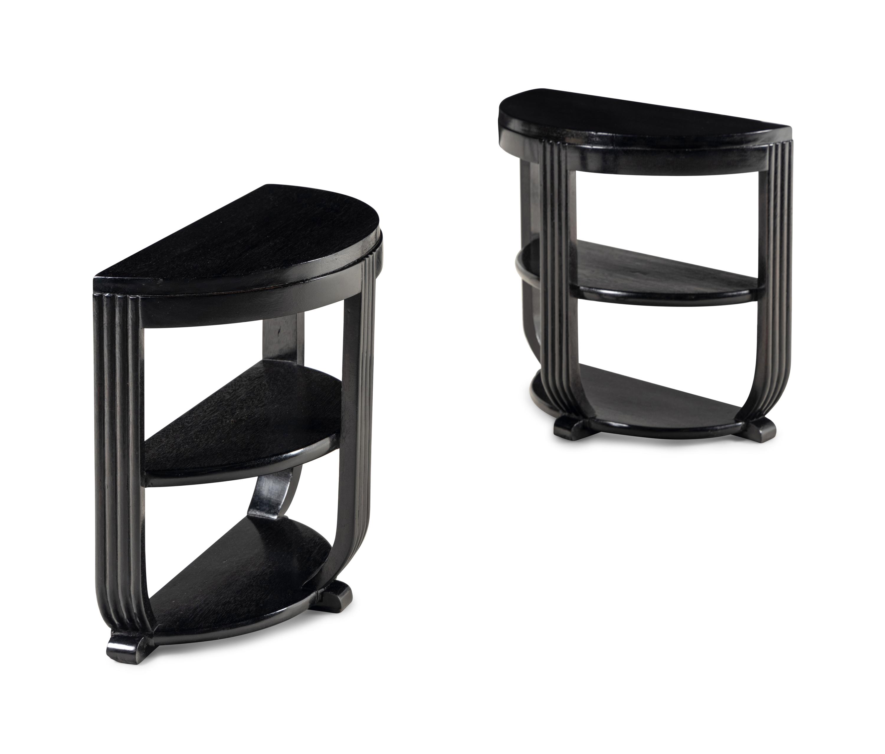 Pair of Ebonized Demilune Side Tables, c. 1930