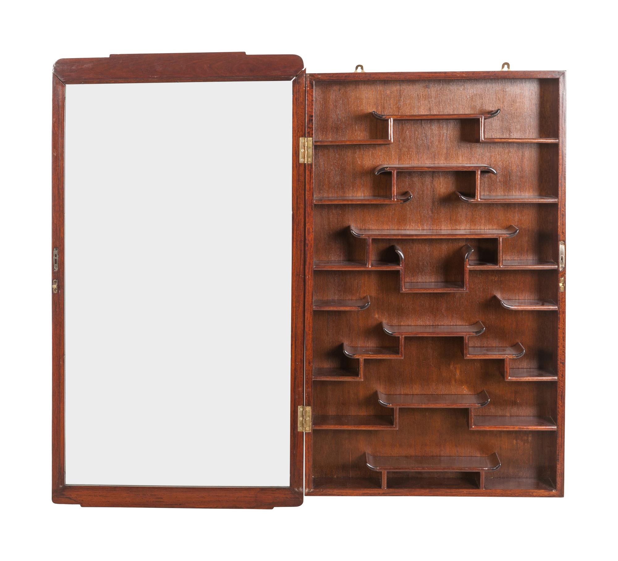 A Pair of Chinese Carved Hardwood Vitrine Cabinets