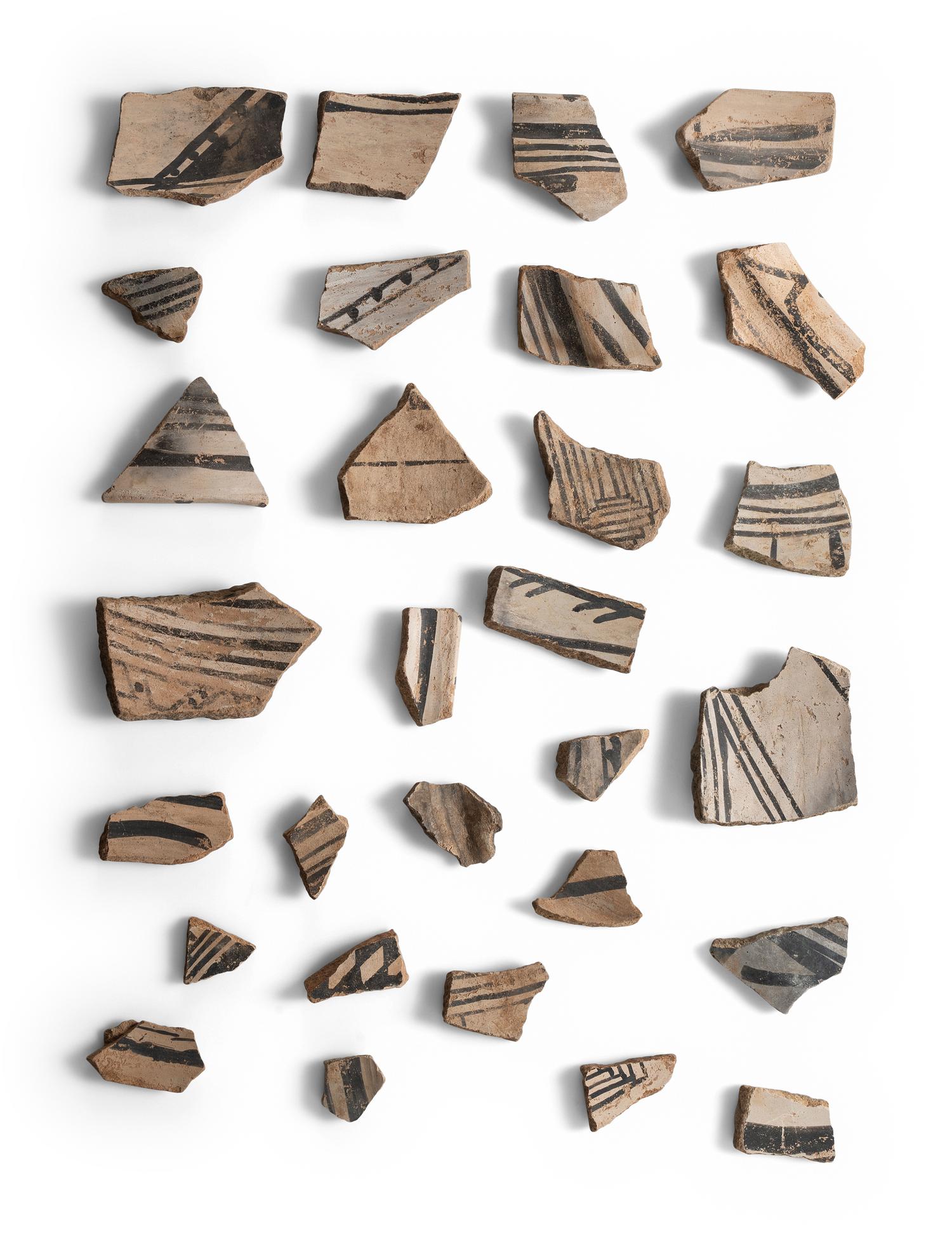 Early San Lazaro Pueblo Black-and-White Pottery Sherds and Rim Pieces, From the Collection of Forrest Fenn