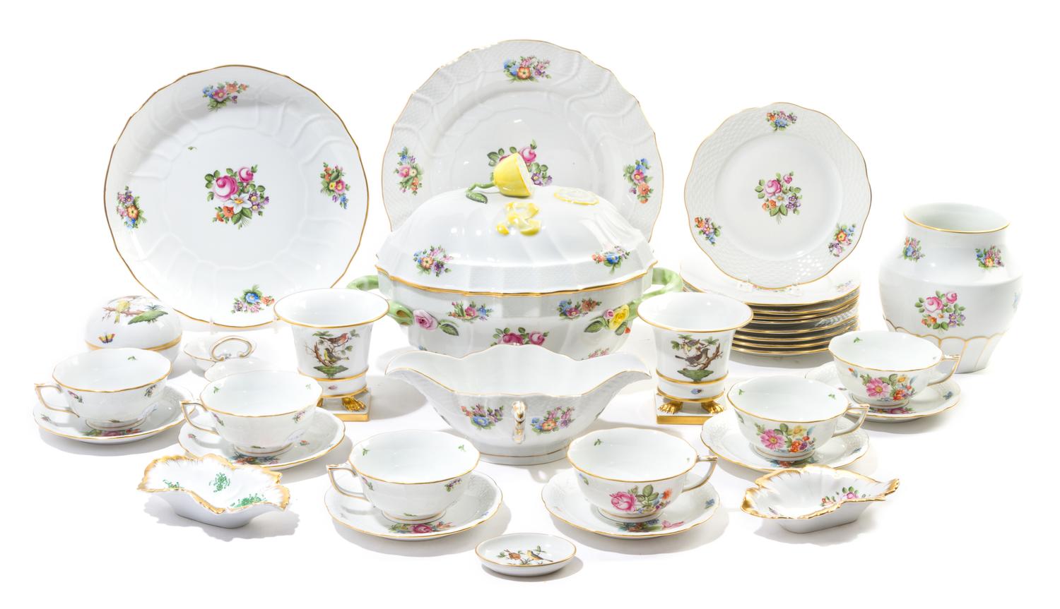 A Herend Porcelain Partial Dinner Service Diameter of widest serving dish 11 1/2 inches.