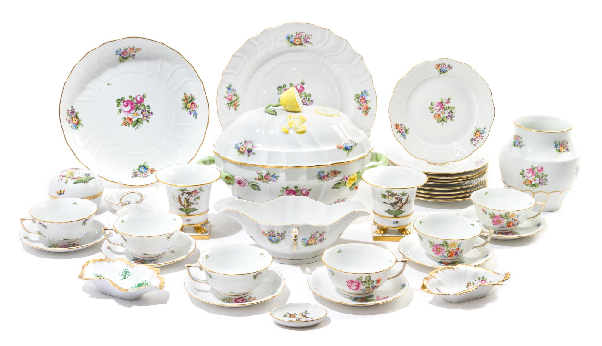 A Herend Porcelain Partial Dinner Service Diameter of widest serving dish 11 1/2 inches.