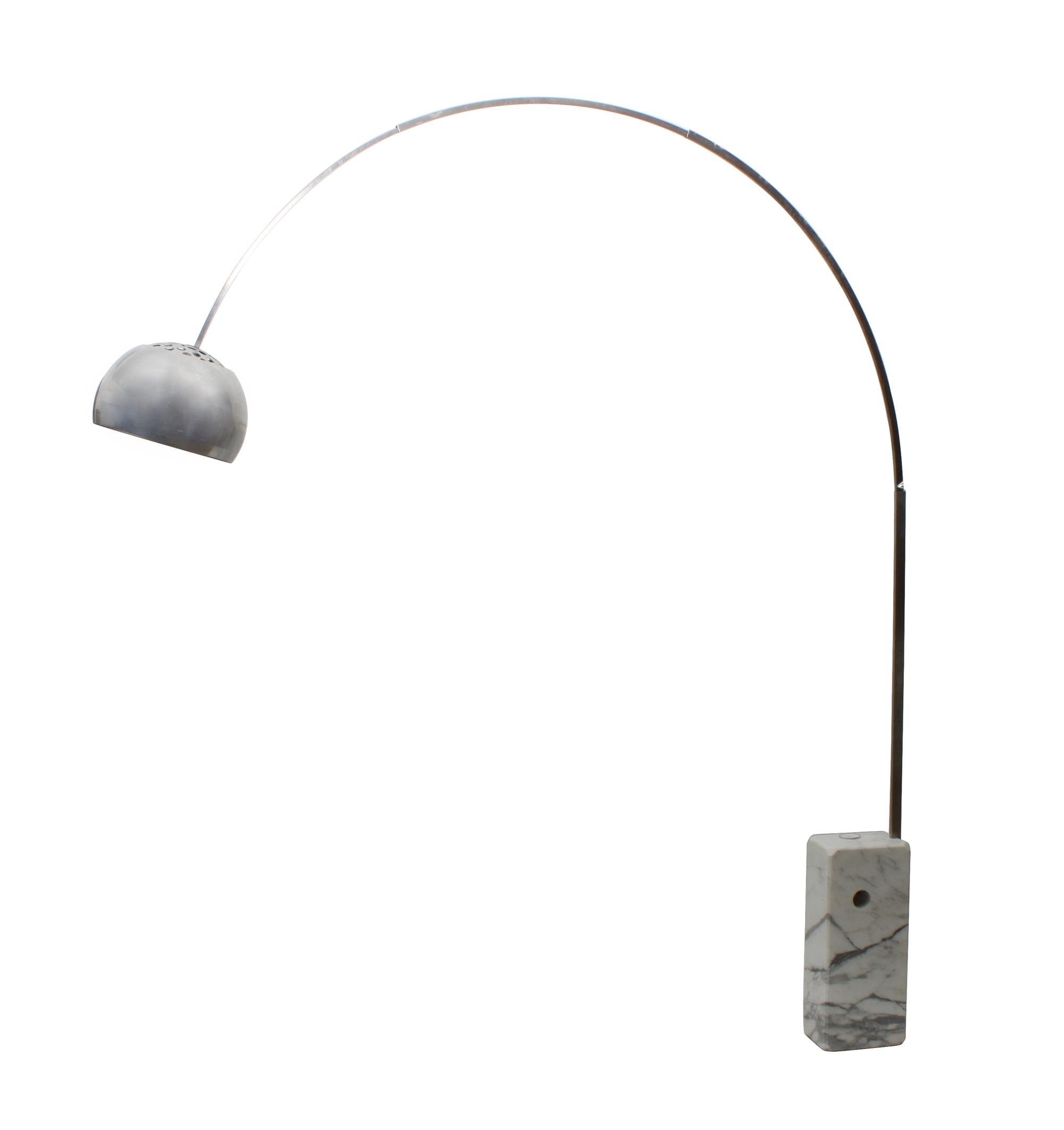 An Achille and Pierre Giacomo Castiglioni, Flos, Arco, Adjustable Floor Lamp, Italy Height 95 x width 82 x depth 13 inches — CIRCA 1970