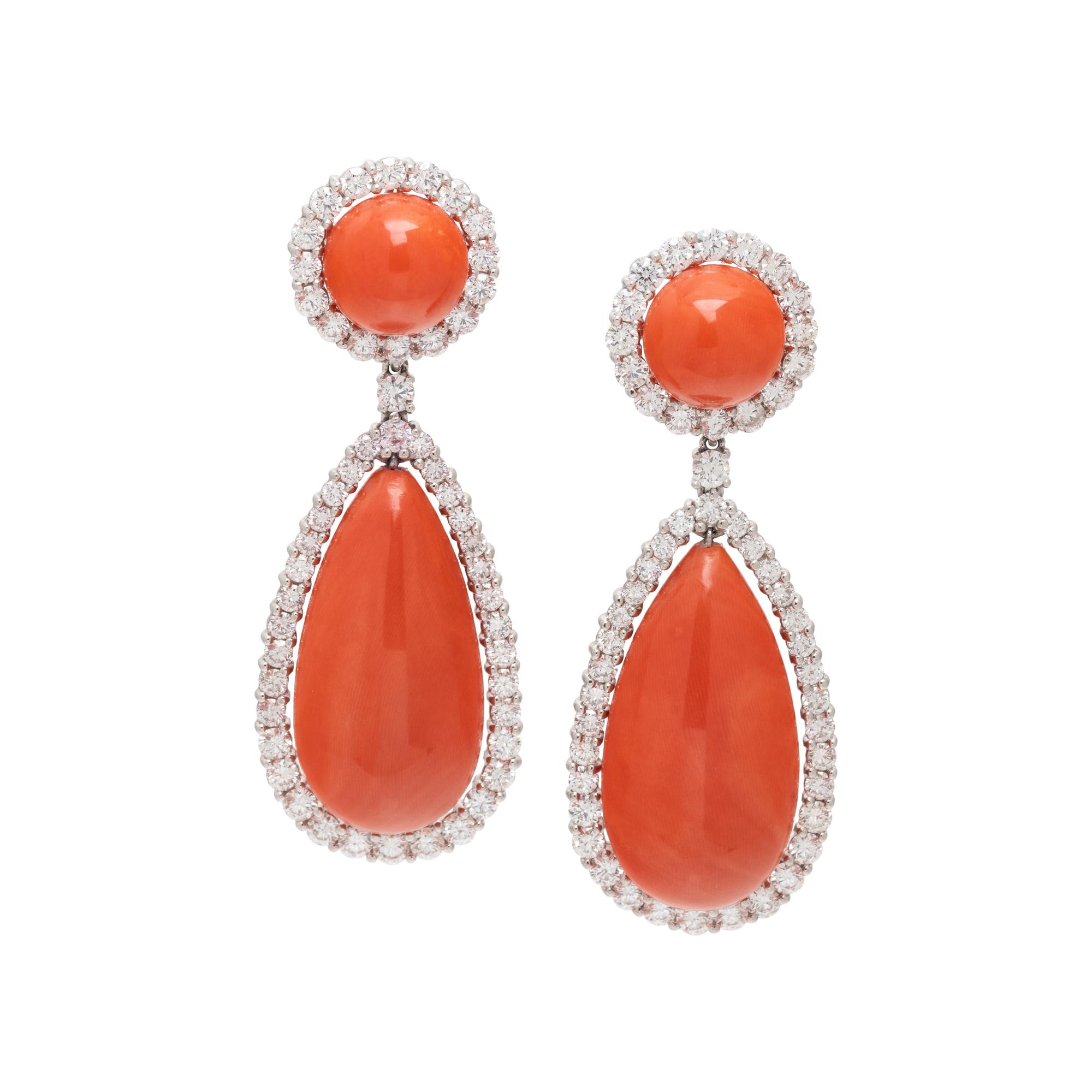 CORAL AND DIAMOND EARRINGS
