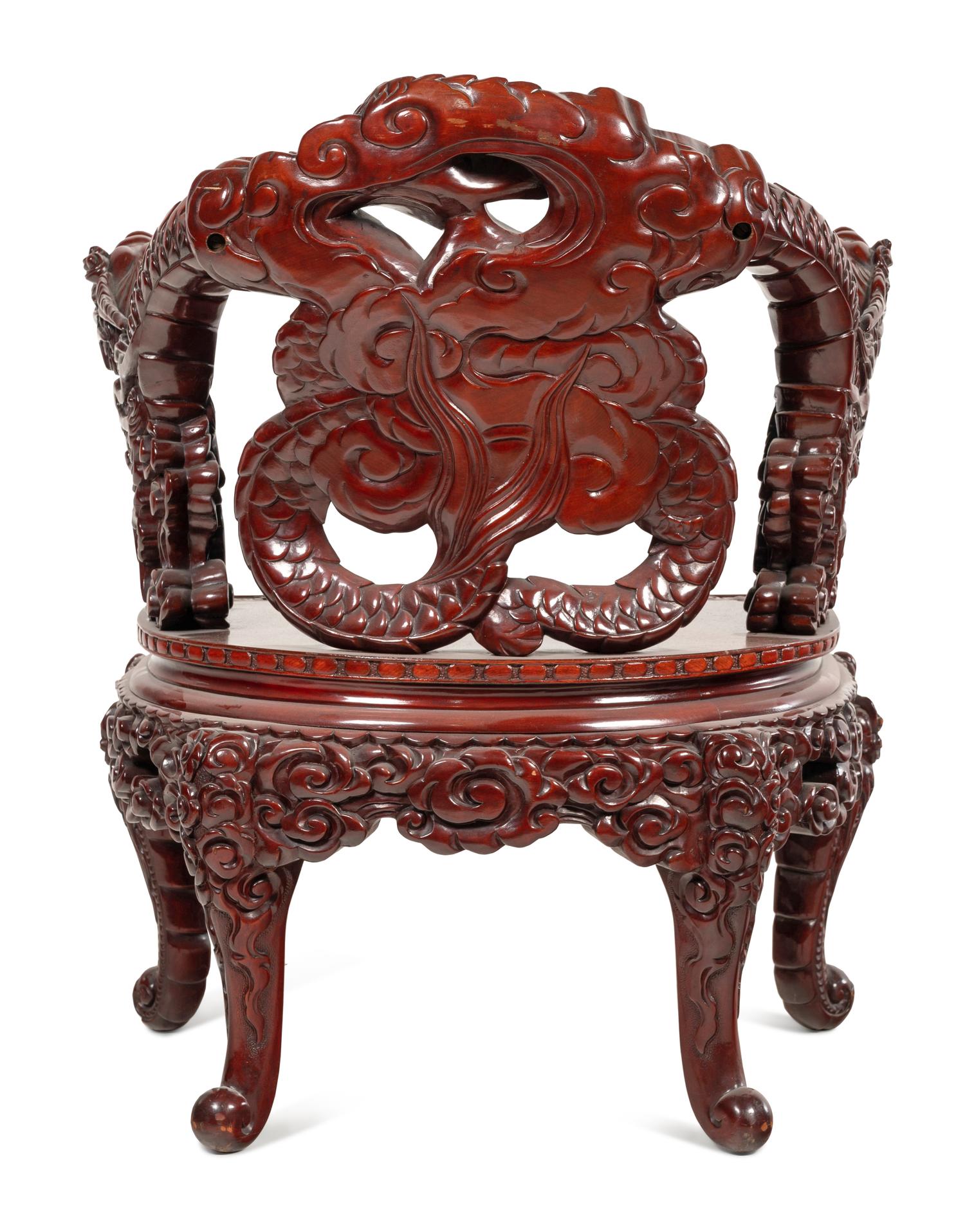 Three Japanese Export Rosewood Armchairs