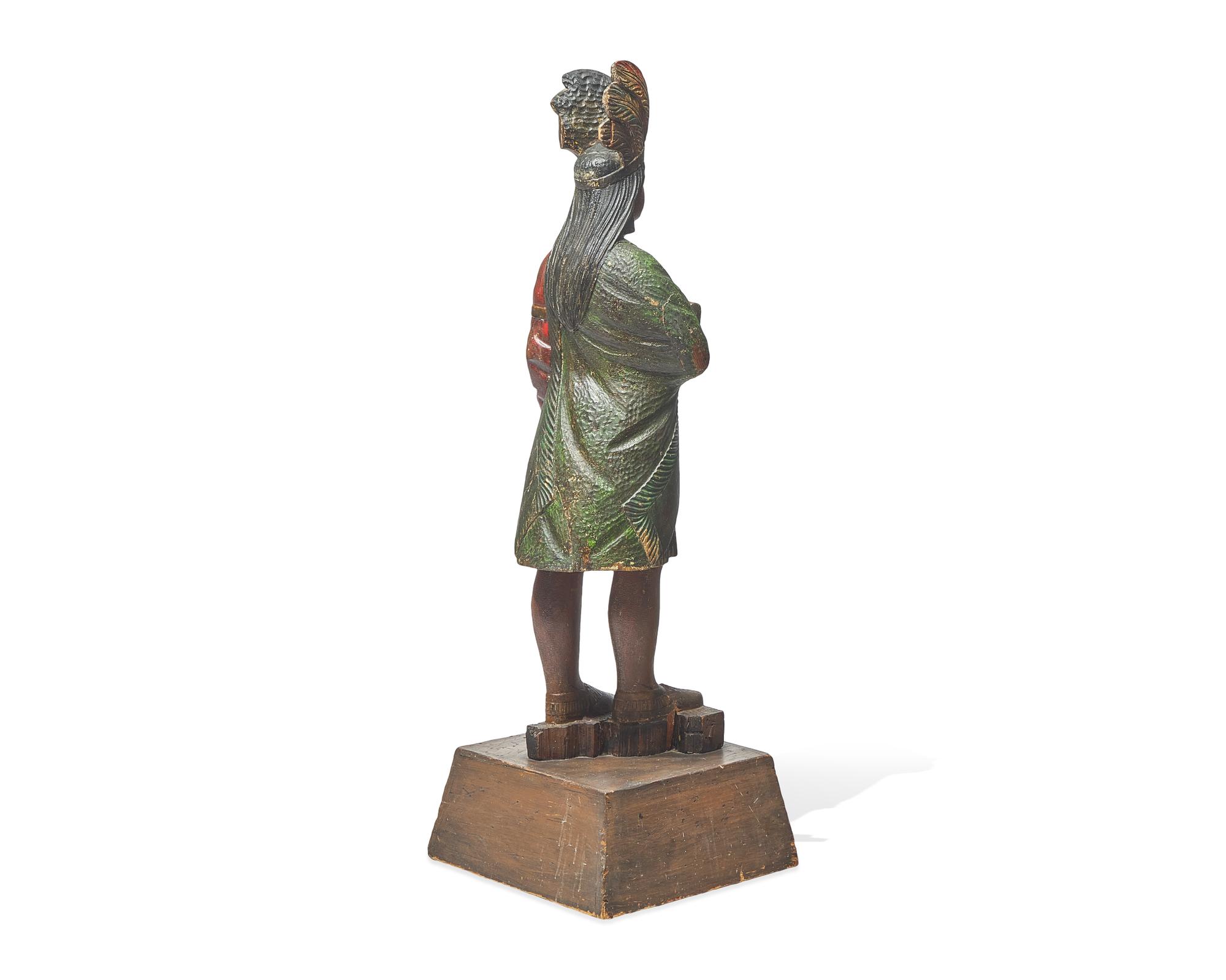 A Carved And Painted Tobacconist Figure Of A Native American Chief