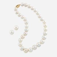 A South Sea cultured pearl and gold necklace with matching earrings